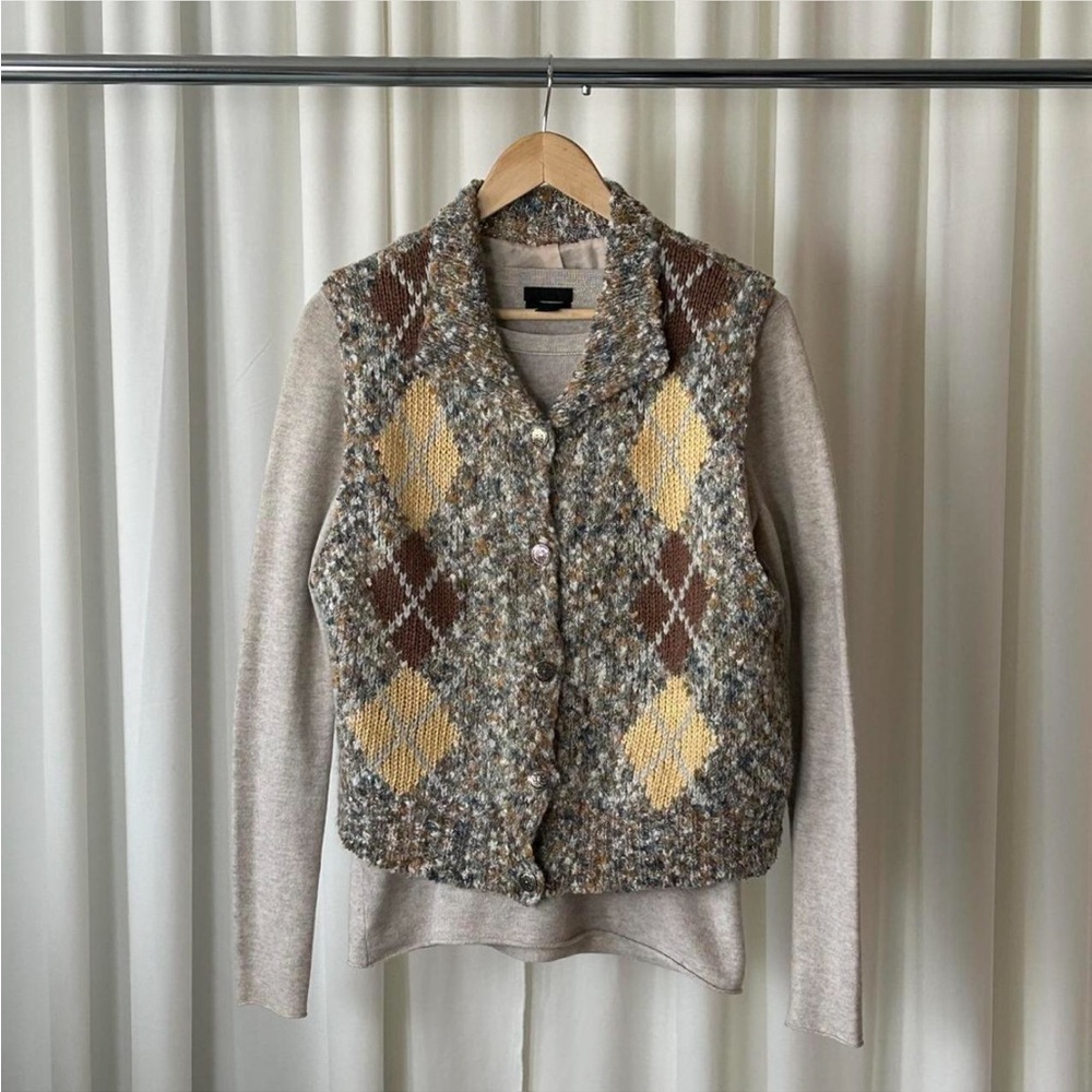 VTG SIBA Mohair Wool Blend Argyle Sweater Vest Hand Knitted Academic Medium - Picture 5 of 8
